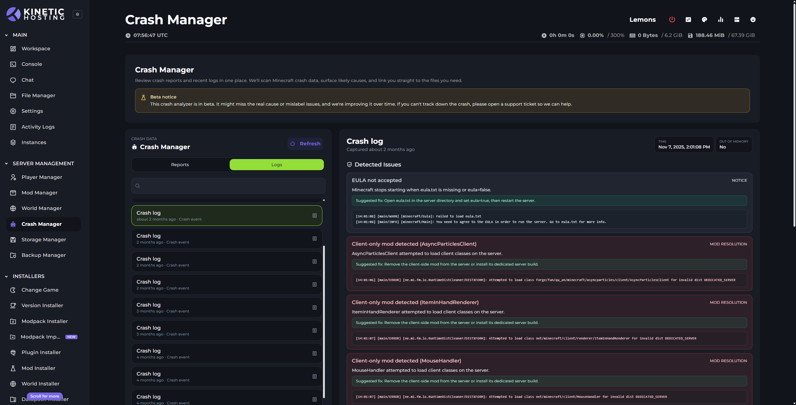 Crash manager